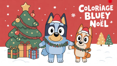 Coloriage Bluey Noël à imprimer | 20 dessins PDF gratuits