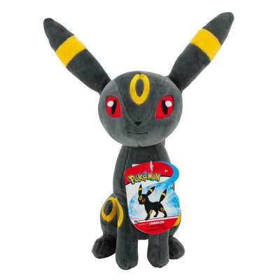 Peluche Pokémon Noctali 20 cm debout avec ses anneaux jaunes bien visibles