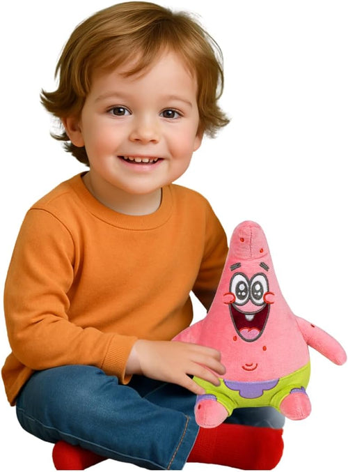 Peluche Patrick Bob l’éponge vue de profil montrant l’épaisseur et le rembourrage