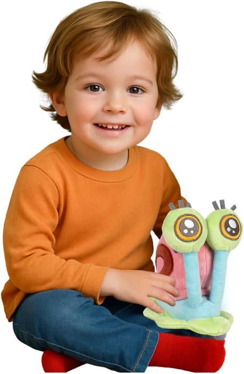 Profil de la peluche Gary montrant la coquille rose et les détails du corps