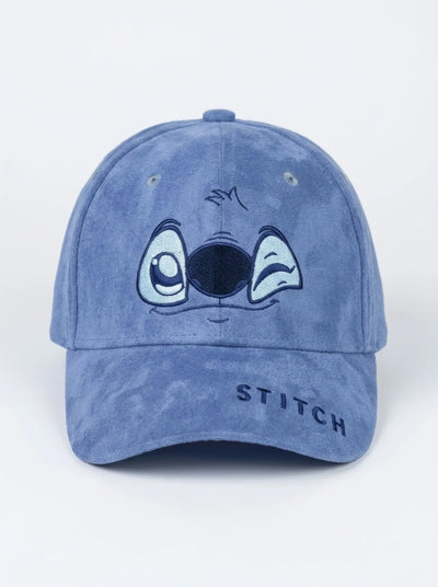 Casquette baseball Stitch adulte en suédine bleue, vue de face avec visage brodé