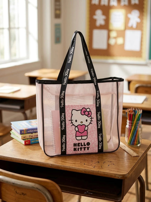 Sac de Plage Hello Kitty Rose Polyester avec Poignées Renforcées