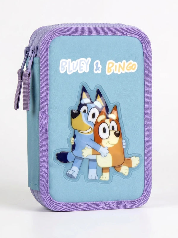 Trousse Bluey Garnie 3 Compartiments avec Feutres, Crayons et Stylos