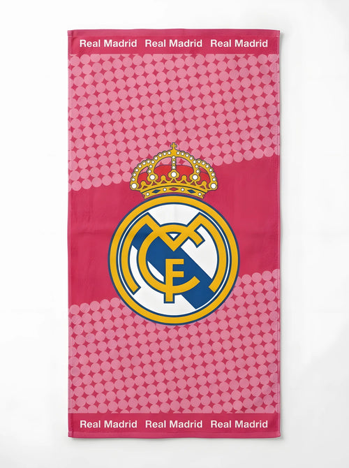 Serviette de Bain Real Madrid 70x140 cm Coton Doux, vue d'ensemble sur fond blanc