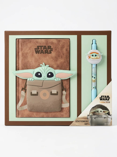 Kit Carnet et Stylo Grogu Baby Yoda The Mandalorian, vue d'ensemble sur fond blanc