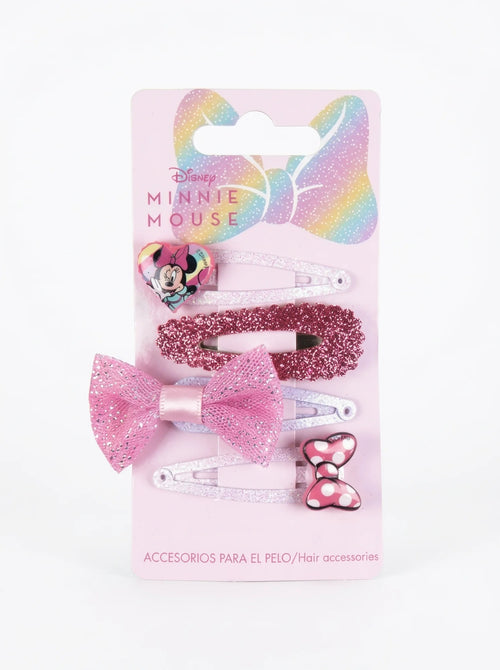 Pinces à cheveux Minnie Mouse rose, vue d'ensemble sur fond blanc
