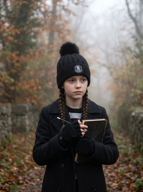 Bonnet et gants Wednesday enfant en situation d'utilisation