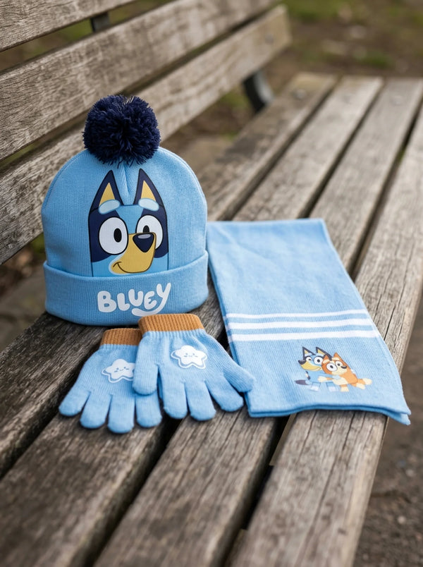 Bonnet, gants et écharpe Bluey enfant mixte, lavables en machine