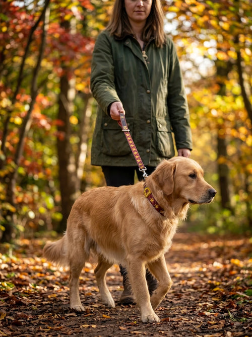 Laisse pour Chien Harry Potter Gryffondor Rouge et Jaune en situation d'utilisation