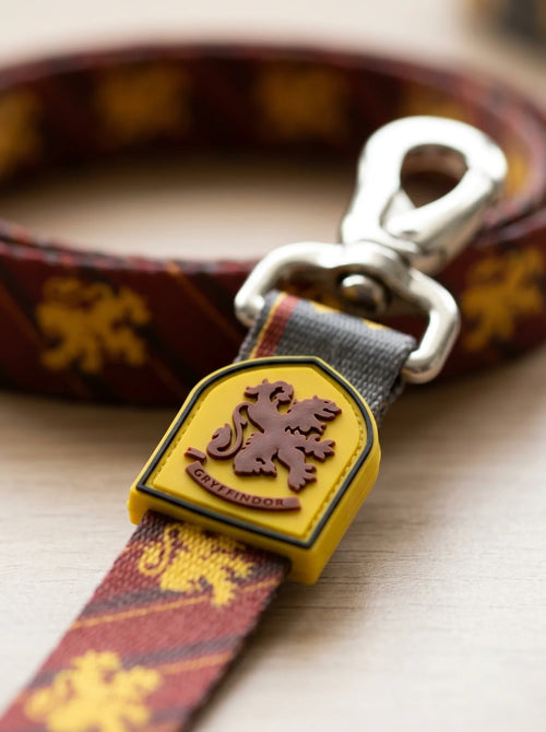 Gros plan sur les détails : Laisse pour Chien Harry Potter Gryffondor Rouge et Jaune