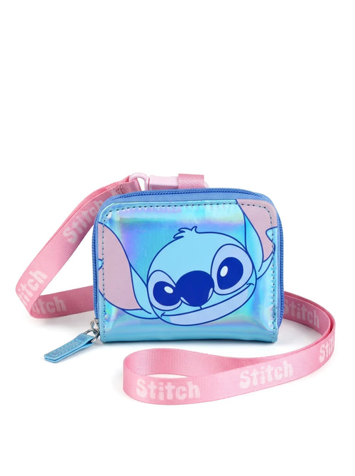 Porte-monnaie Stitch irisé Disney, vue d'ensemble sur fond blanc