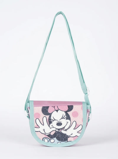 Petit sac à bandoulière Minnie Mouse rose, vue d'ensemble sur fond blanc