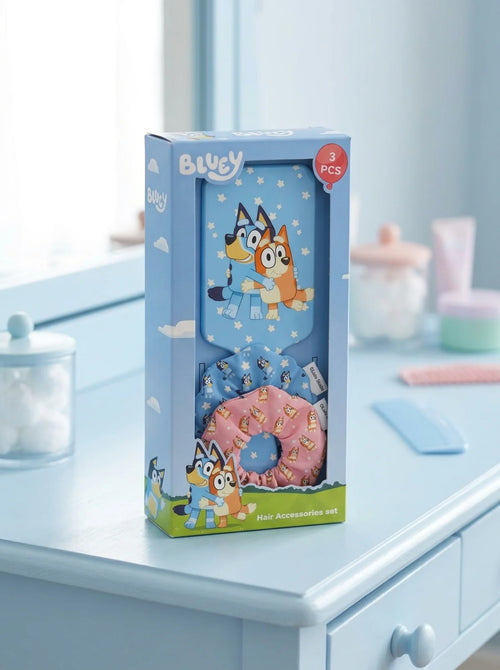 Set beauté Bluey 2 accessoires pour fille mis en scène dans un décor du quotidien