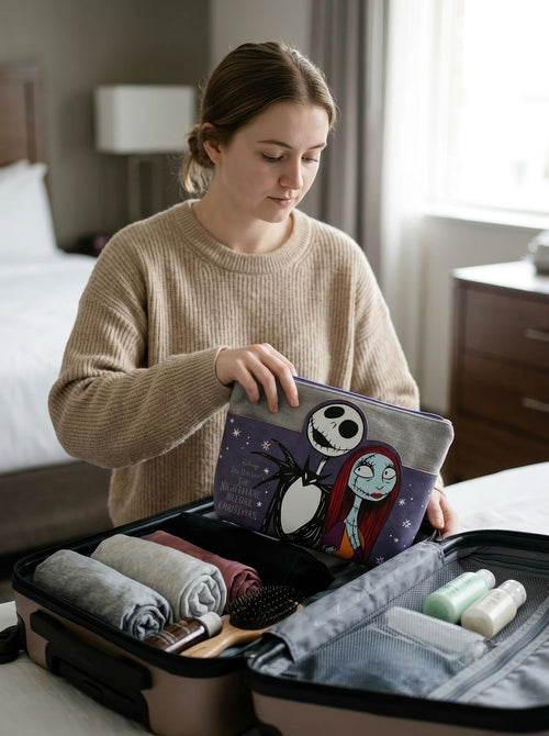 Trousse de toilette Jack Skellington L'Étrange Noël de Mr Jack en situation d'utilisation