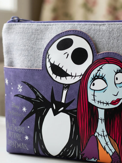 Gros plan sur les détails : Trousse de toilette Jack Skellington L'Étrange Noël de Mr Jack