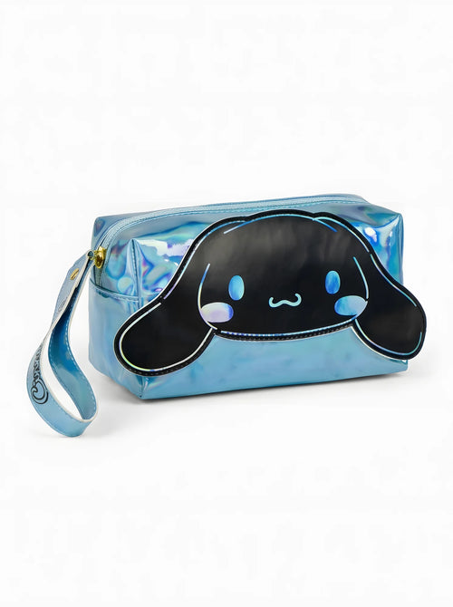 Trousse de Toilette Cinnamoroll Bleu Holographique 18x11cm Sanrio, vue d'ensemble sur fond blanc