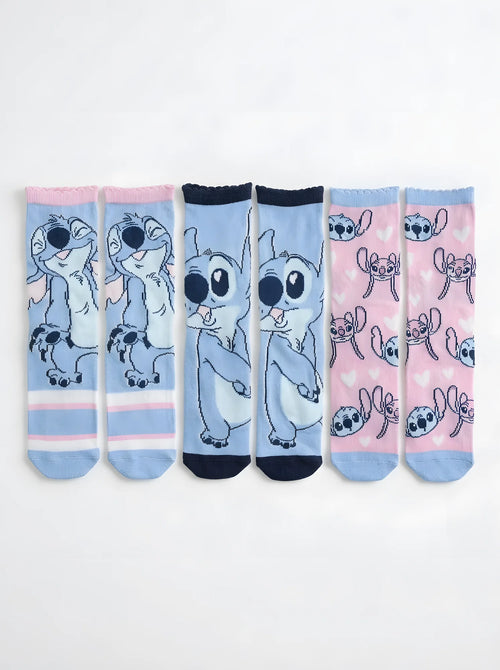 Lot de 3 Paires de Chaussettes Stitch, vue d'ensemble sur fond blanc