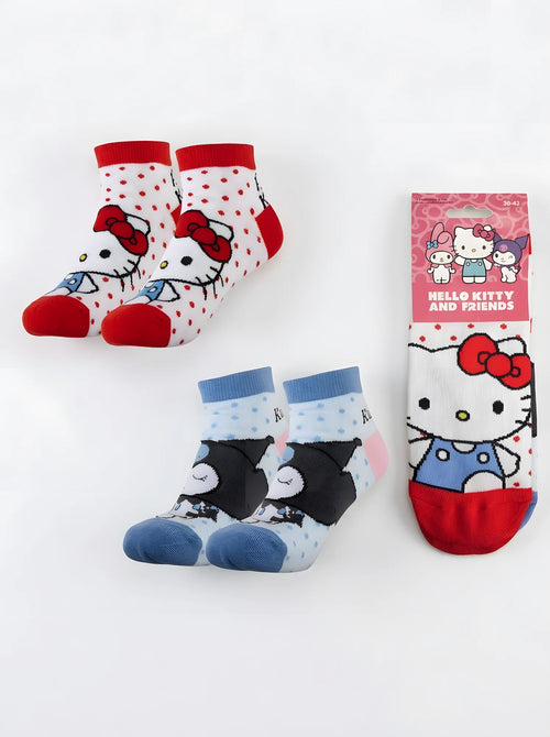 Lot de 7 Paires de Chaussettes Basses Hello Kitty, vue d'ensemble sur fond blanc
