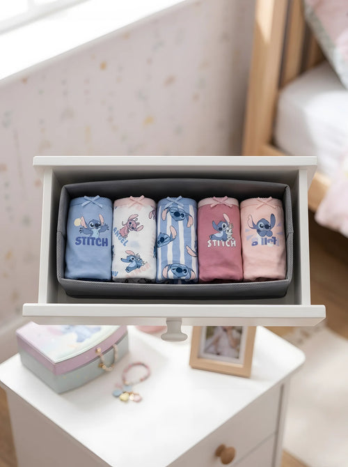 Lot de 5 Culottes Stitch Fille rangé dans un tiroir de commode
