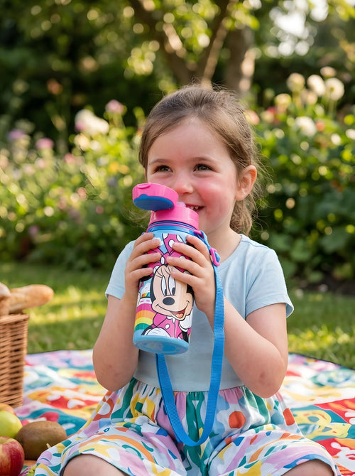 Gourde Minnie Mouse 600 ml en aluminium en situation d'utilisation