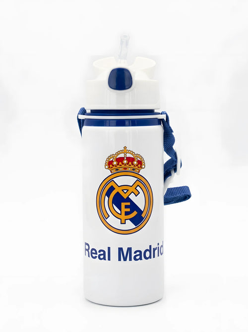 Gourde Real Madrid 600 ml en aluminium blanc, vue d'ensemble sur fond blanc