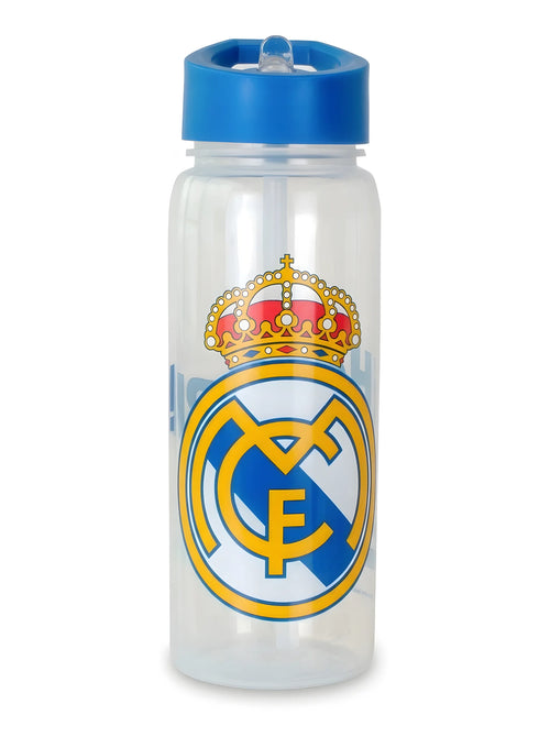 Gourde Real Madrid 600 ml en plastique PP transparent, vue d'ensemble sur fond blanc