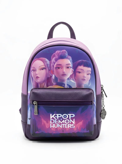 Petit sac à dos Huntrix K-Pop Demon Hunters simili cuir violet, vue d'ensemble sur fond blanc