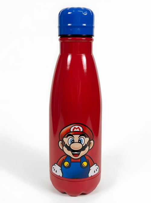 Gourde Super Mario forme cola en inox rouge, vue d'ensemble sur fond blanc