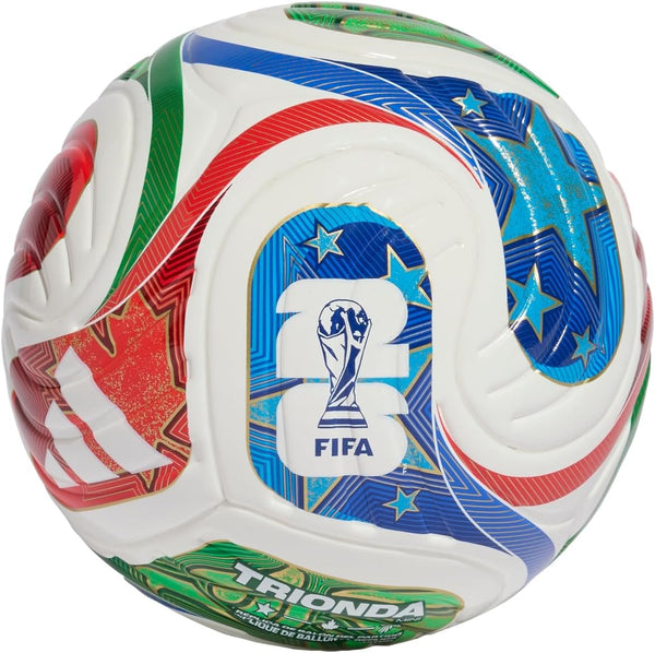 Mini ballon adidas Trionda Coupe du Monde 2026 blanc posé sur fond neutre