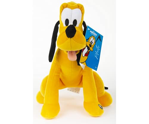 Peluche sonore Pluto 30 cm jaune assise avec collier vert