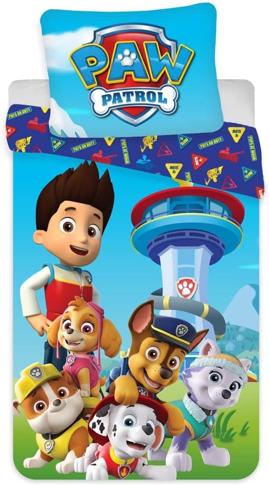 Parure de lit bébé Paw Patrol en coton avec housse 100x135 cm et taie assortie aux couleurs vives