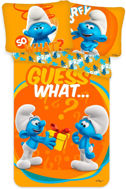 Parure de lit bébé Les Schtroumpfs orange avec housse de couette et taie assortie