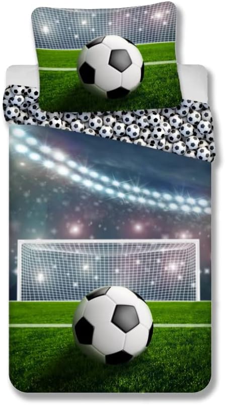 Parure de lit enfant thème football avec goal multicolore sur housse de couette 140x200 cm