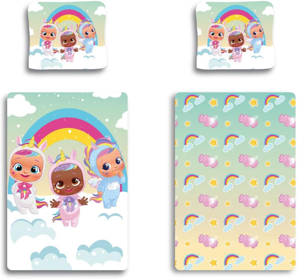 Parure de lit bébé Cry Babies en coton avec housse 100x135 et taie assortie réversible