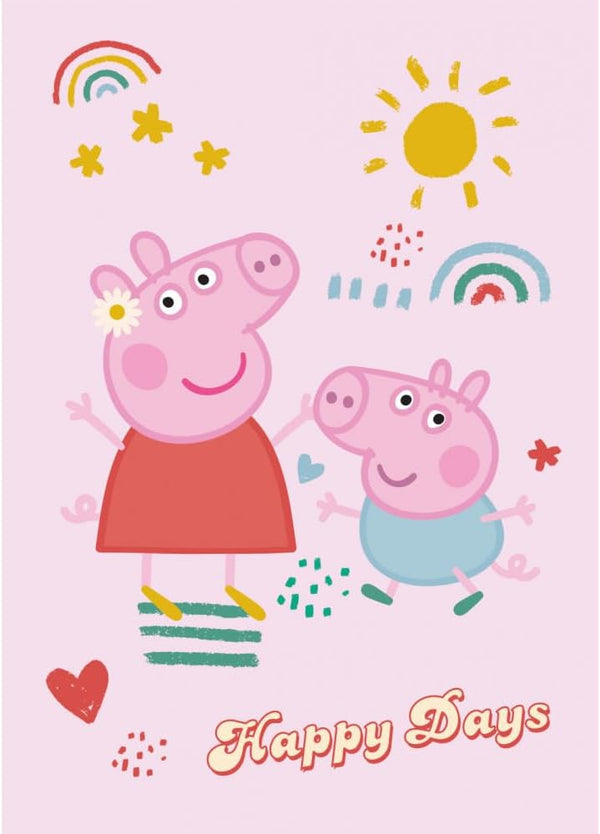 Couverture polaire Peppa Pig Happy Days 100 x 140 cm déployée avec Peppa et Suzy Sheep