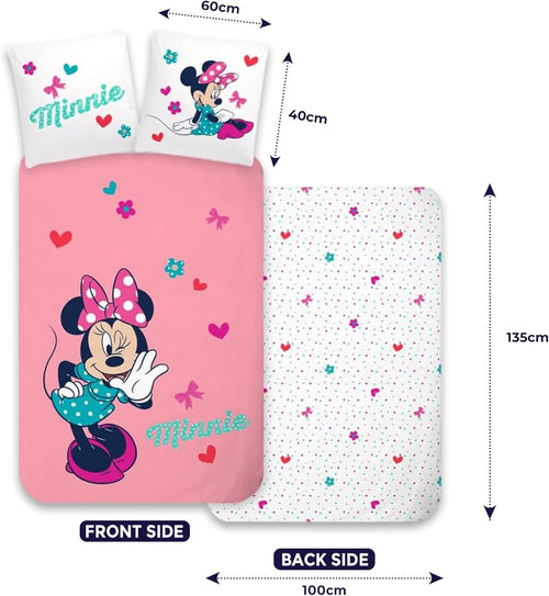 Présentation de la housse de couette Minnie Mouse 100x135 cm entièrement dépliée