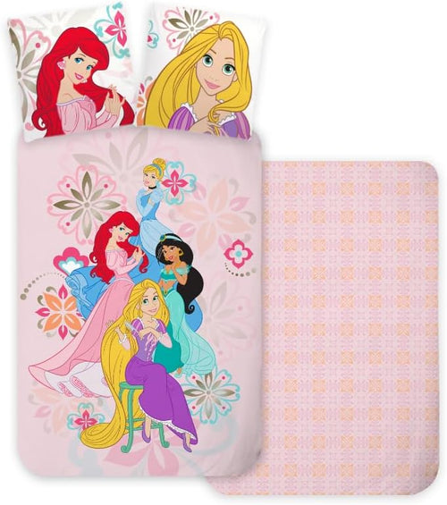 Parure de lit 1 personne Princesses Disney en coton avec Ariel, Jasmine, Raiponce et Cendrillon sur housse de