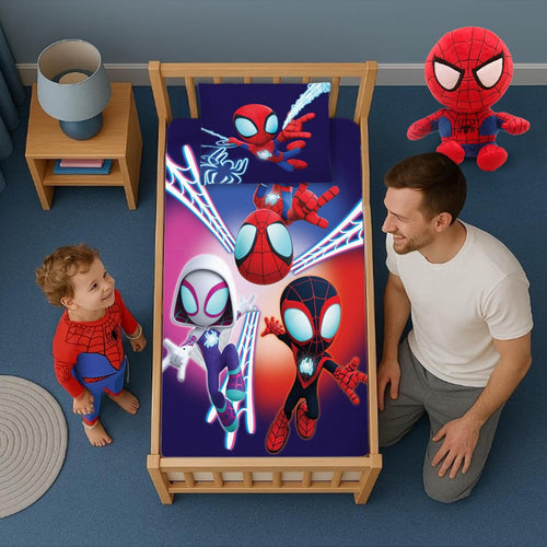 Face réversible de la housse de couette avec motifs de symboles et logos de super-héros