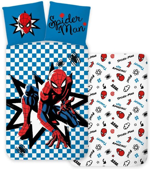 Parure de lit enfant Spider-Man complète sur lit simple avec housse et taie assorties