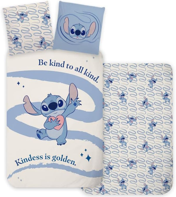 Parure de lit bébé Lilo & Stitch complète sur lit avec housse et taie assorties