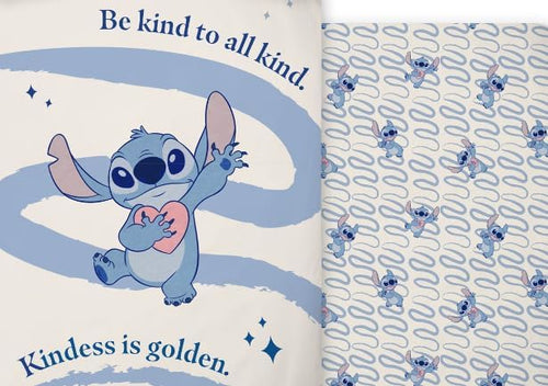 Présentation du design réversible de la housse de couette Lilo & Stitch