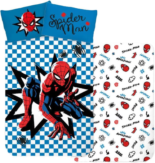 Parure de lit bébé Spiderman Marvel en coton avec housse 100 x 135 cm et taie assortie
