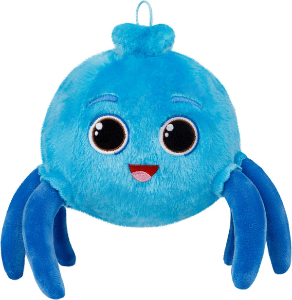 Peluche araignée Whiskey bleue vue de face avec pattes déployées