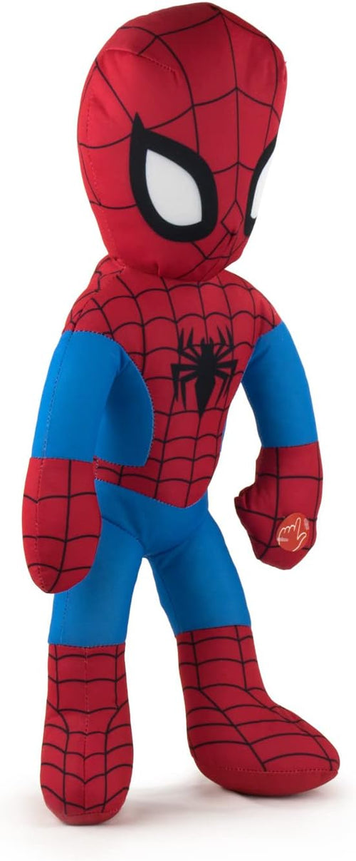 Gros plan sur le visage de la peluche Spiderman avec masque et yeux blancs stylisés