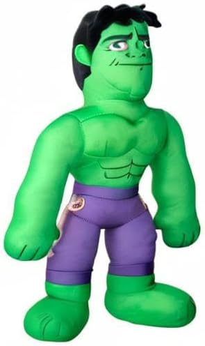 Détail de la peluche Hulk Marvel montrant le visage expressif et la texture douce
