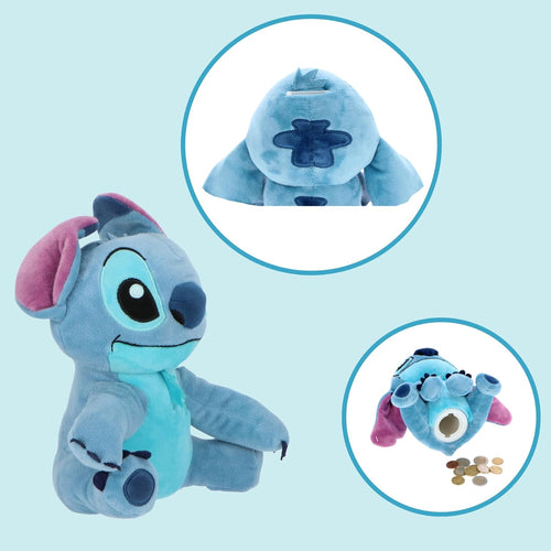 Tirelire Stitch en peluche montrant le détail du visage joyeux
