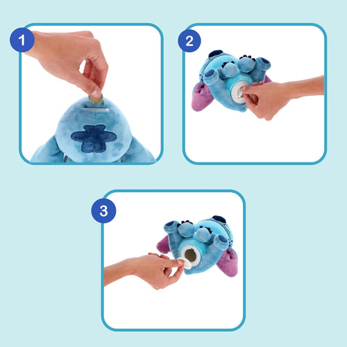 Profil de la tirelire peluche Stitch mettant en valeur les grandes oreilles