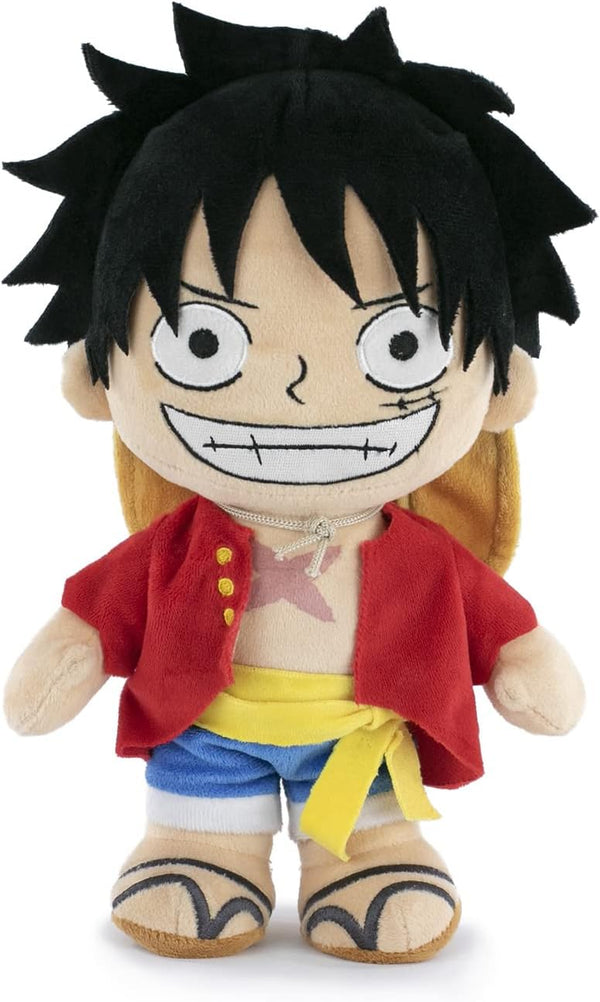 Peluche One Piece Luffy 28 cm assise, en polyester ultra doux multicolore
