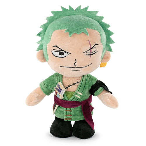 Peluche One Piece Roronoa Zoro 28 cm assise avec tenue verte détaillée