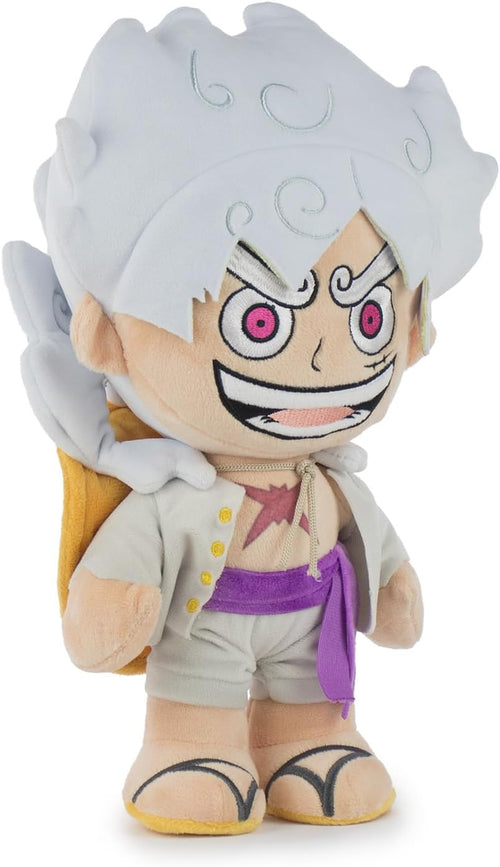 Gros plan sur le visage souriant de Luffy Gear 5 avec ses détails de cheveux et yeux